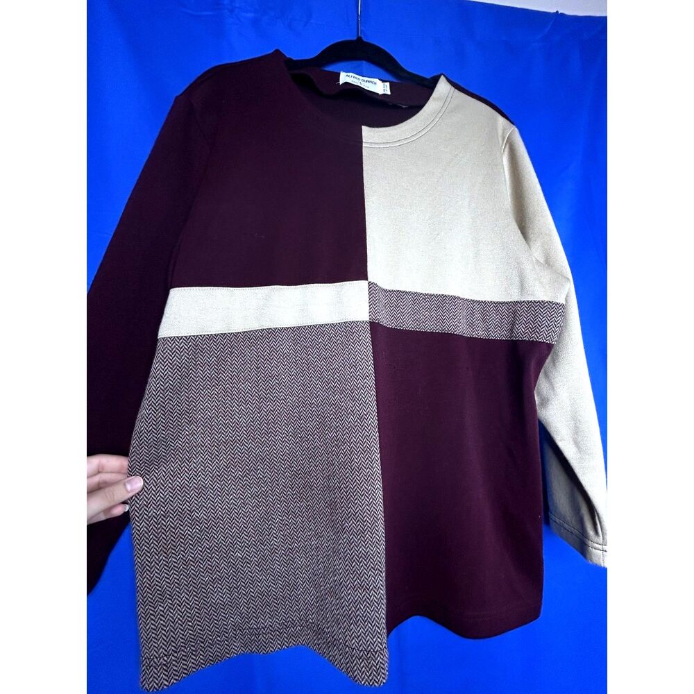Alfred Dunner Mens Purple Colorblock Crewneck Sweater Herringbone Patchwork Sz L - Picture 3 of 6